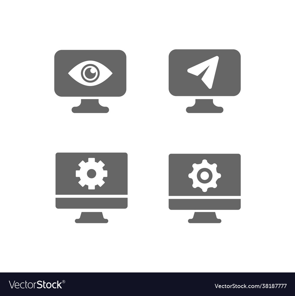 Computer monitor screen line icon set