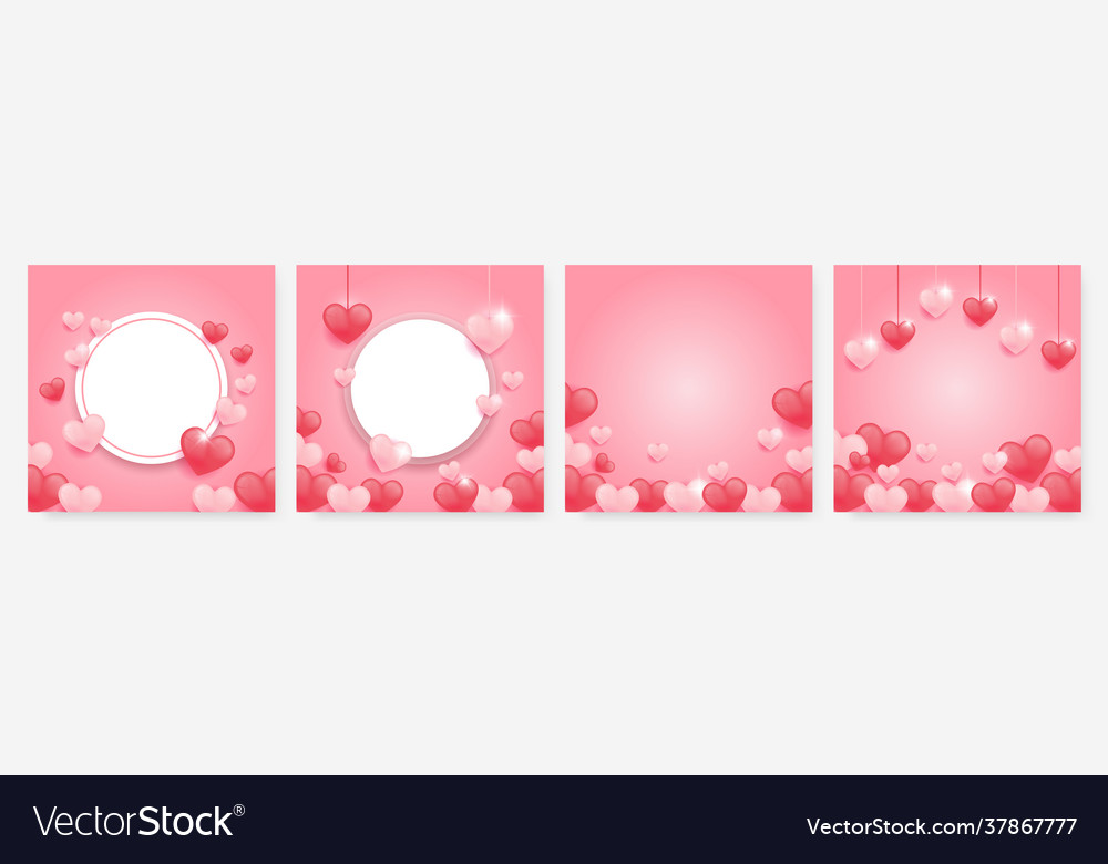 Red pink and white hearts love template set Vector Image