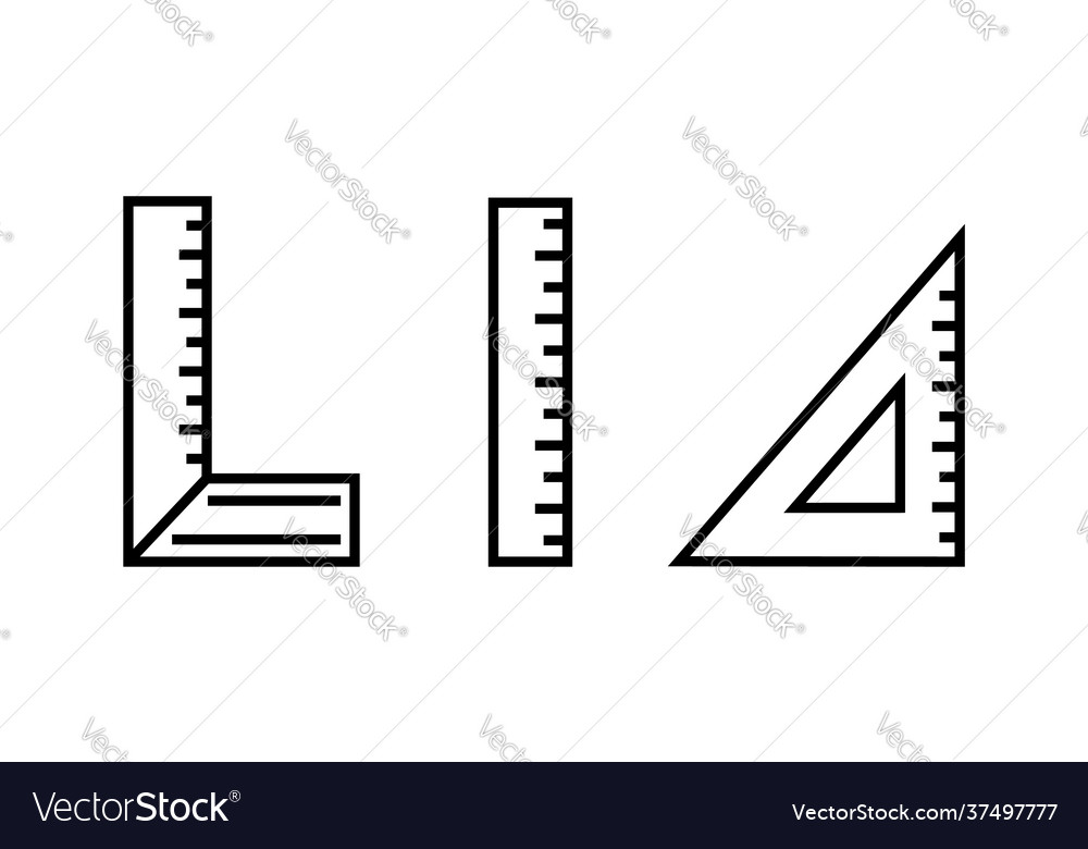 Ruler angle triangle line icon set design vector image Ruler angle triangle line icon set design