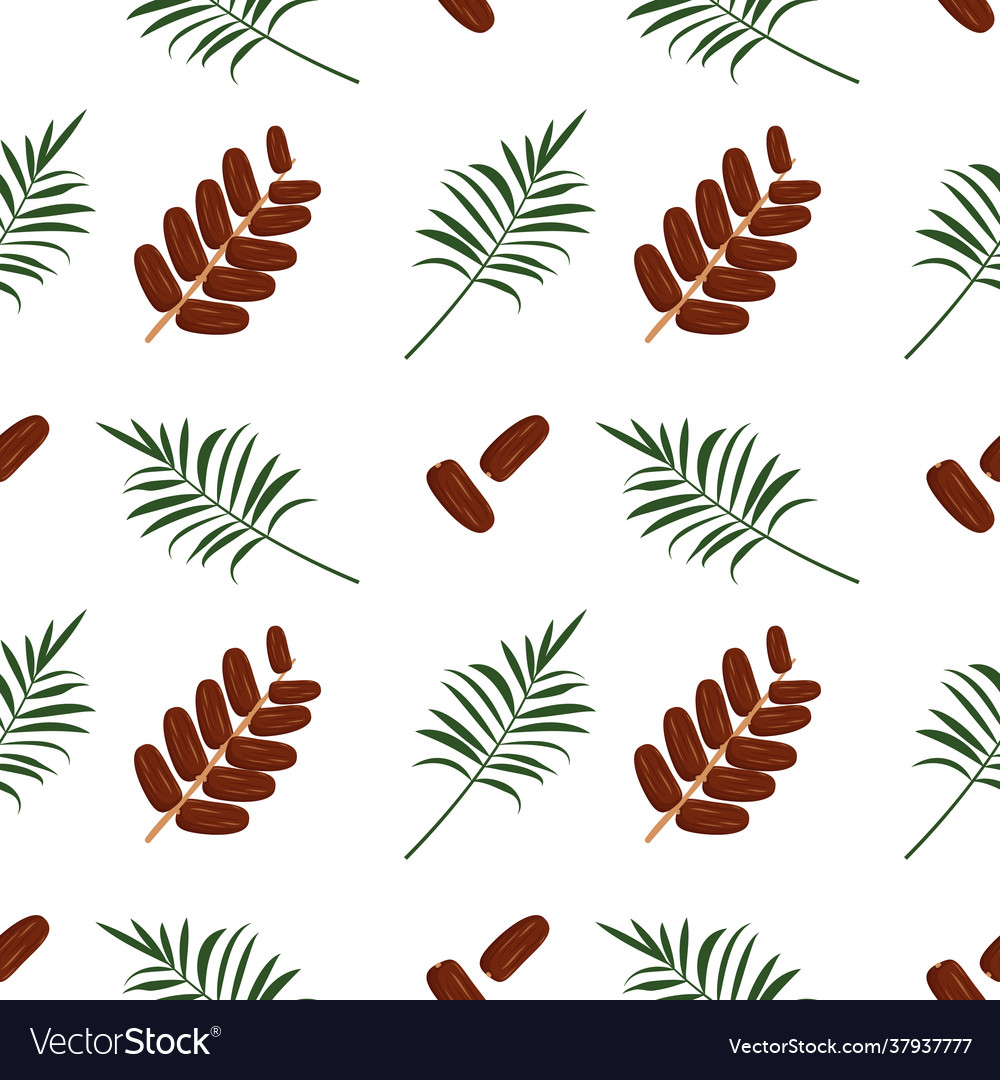 Seamless pattern with date fruits and palm branch vector image Seamless pattern with date fruits and palm branch