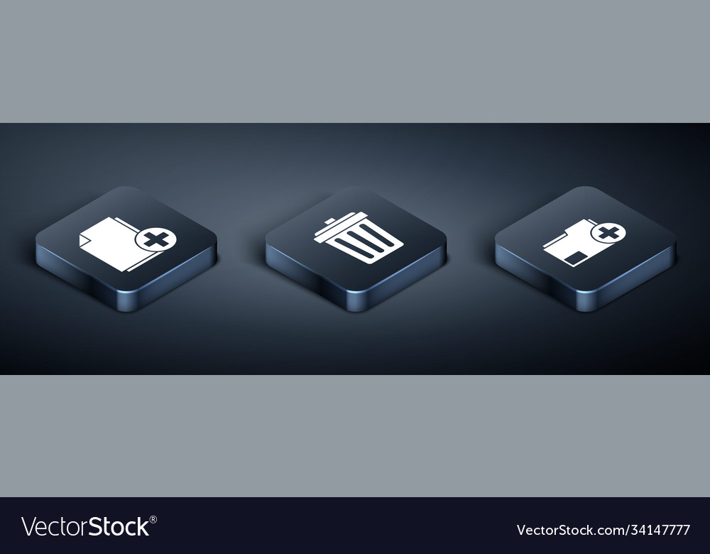 Set isometric add new file folder vector image Set isometric add new file folder