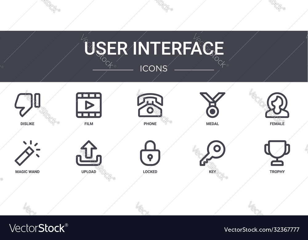 User interface concept line icons set contains vector image User interface concept line icons set contains