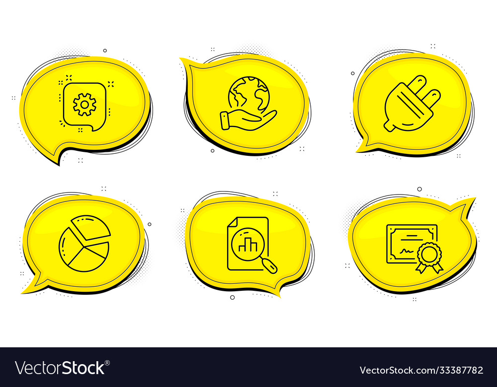 Cogwheel pie chart and analytics graph icons set Vector Image Cogwheel pie chart and analytics graph icons set