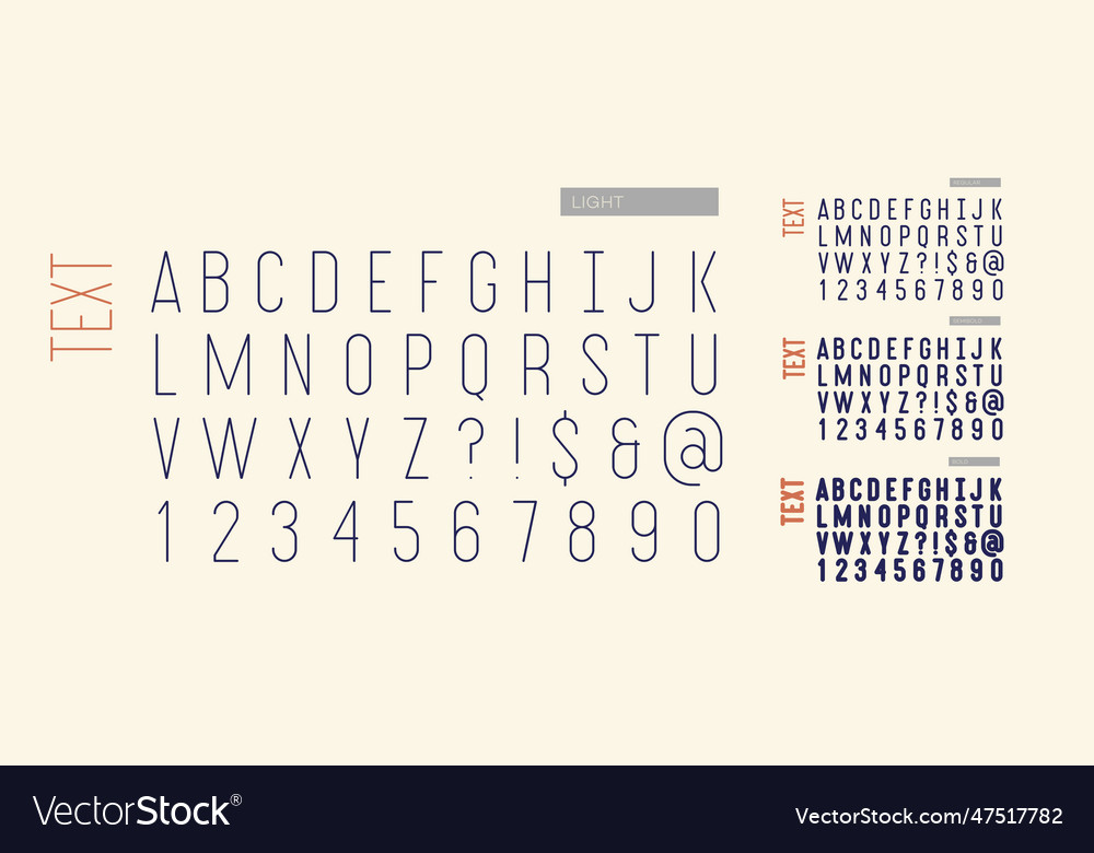 Font set light regular semibold bold vector image Font set light regular semibold bold
