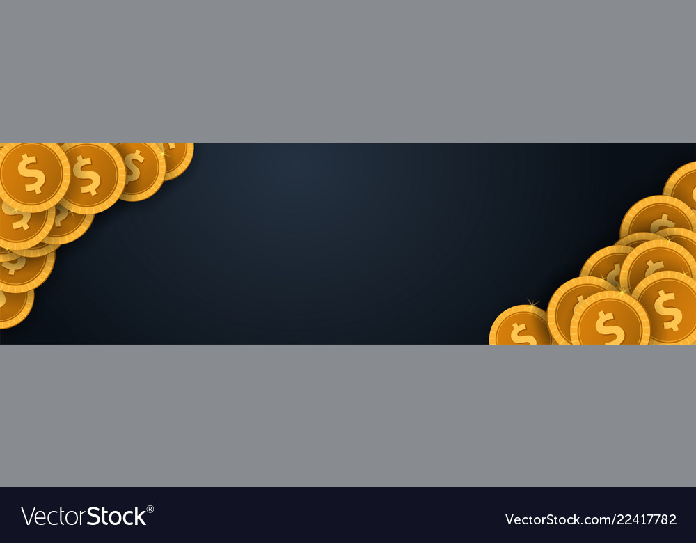 Gold coins concept banner on the dark background