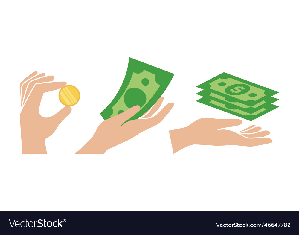 Hands giving and receiving money icon set Vector Image