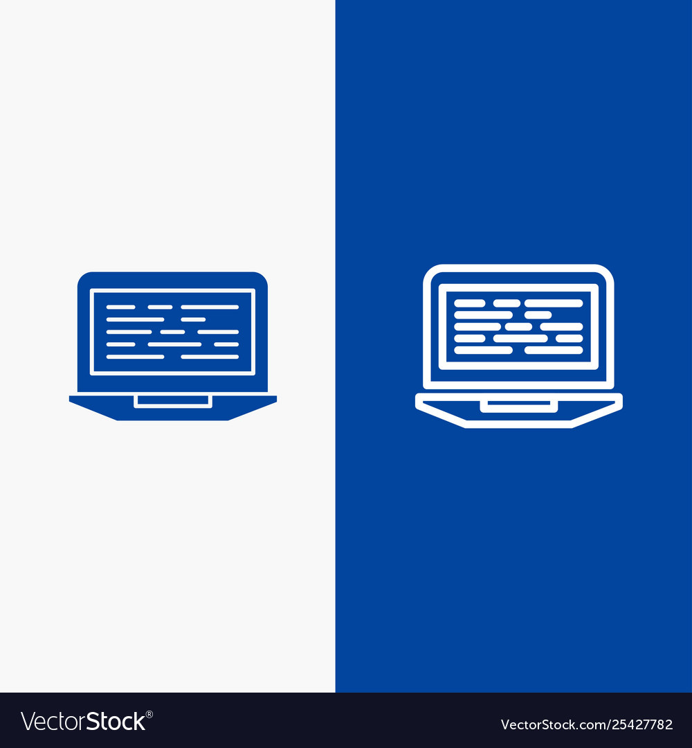 Laptop coding code screen computer line and glyph vector image Laptop coding code screen computer line and glyph