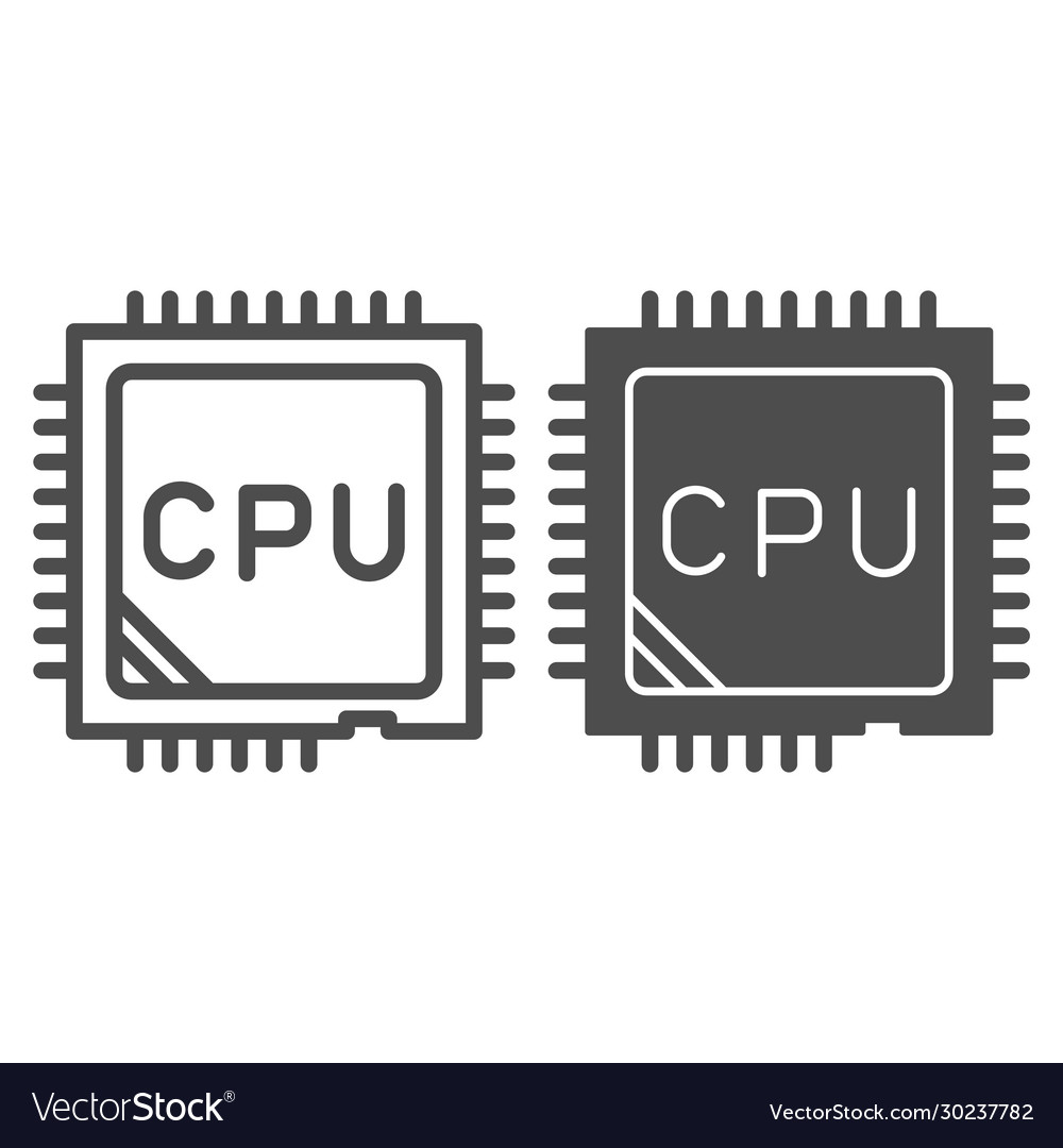 Processor line and solid icon chip or microchip vector image Processor line and solid icon chip or microchip