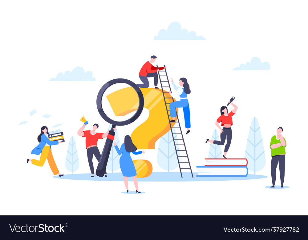 Q and a or faq concept with tiny people characters vector image Q and a or faq concept with tiny people characters