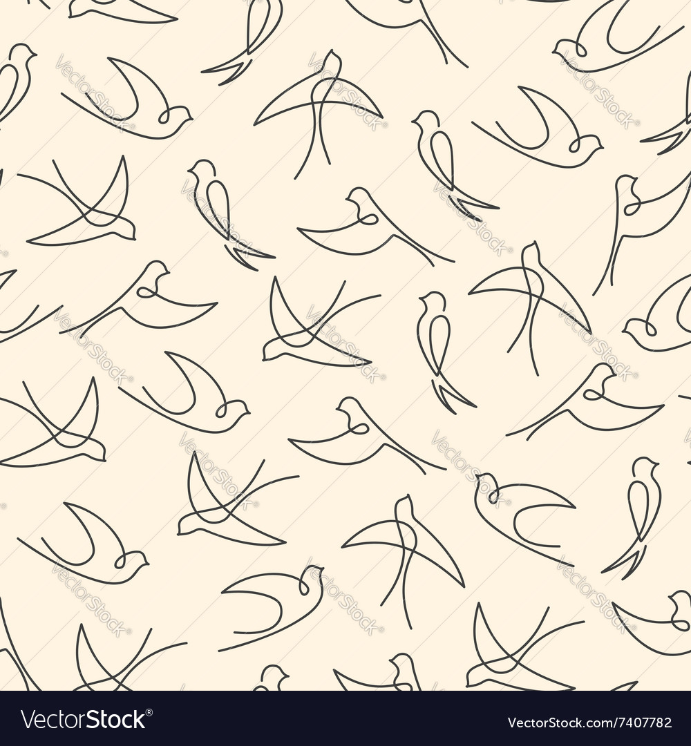 Seamless pattern made of one line swallows