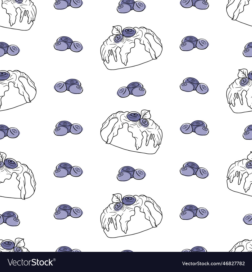 Seamless pattern with blueberry dessert cake