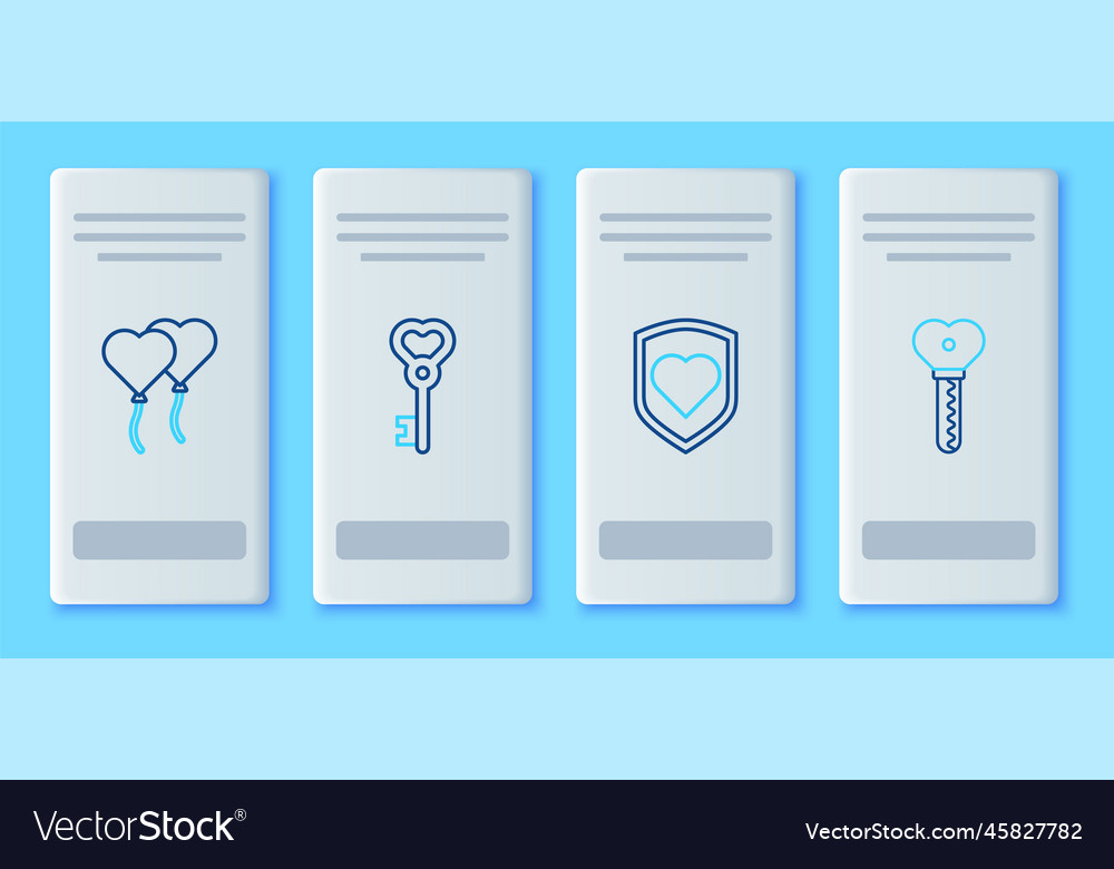 Set line key in heart shape with shield vector image Set line key in heart shape with shield