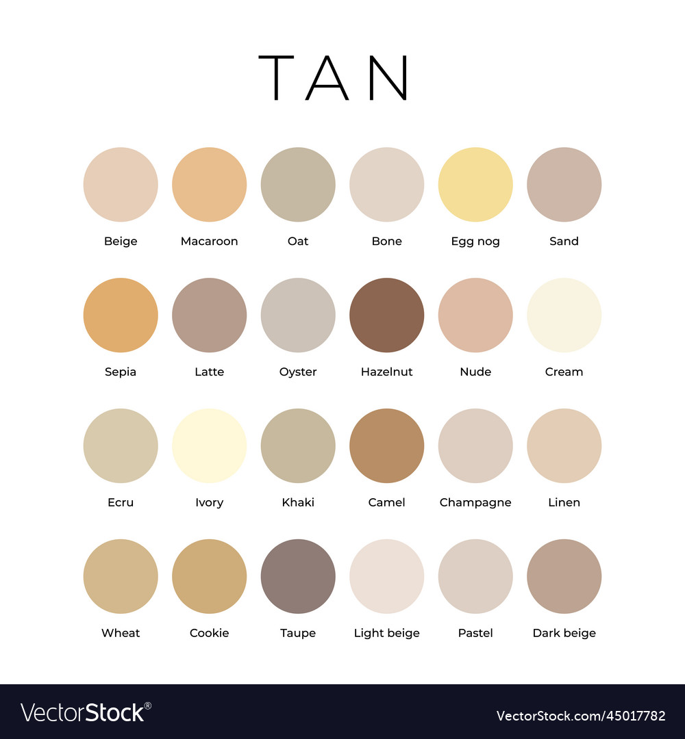 Tan beige color shades swatches palette with names