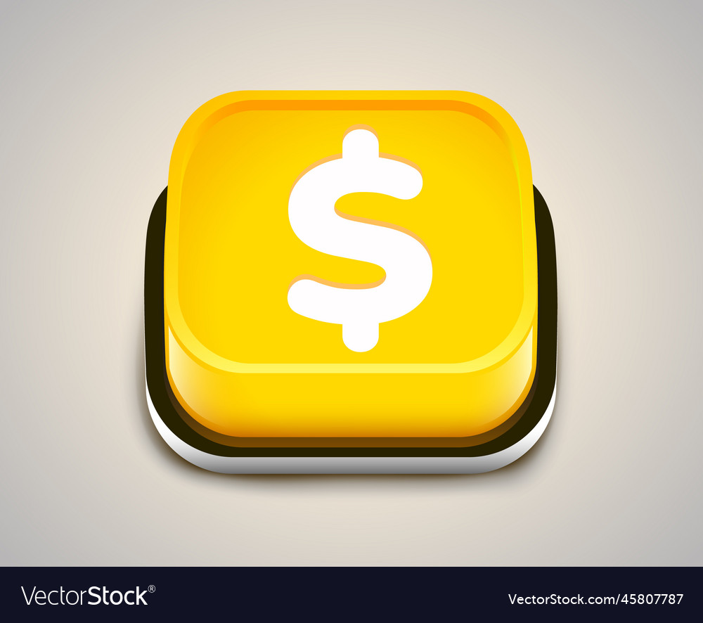 3d yellow button with dollar sign Royalty Free Vector Image