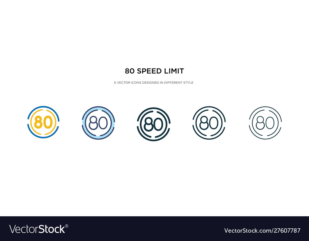 80 speed limit icon in different style two vector image 80 speed limit icon in different style two