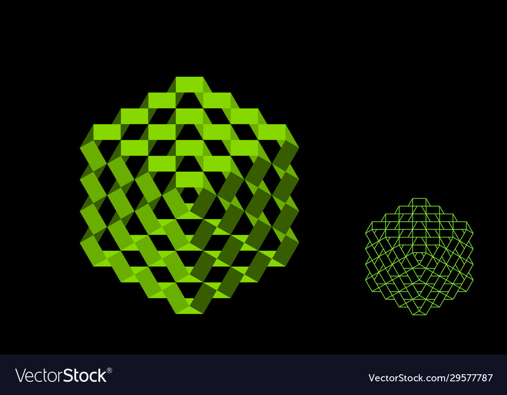 Abstract polygonal broken cube 3d isometric