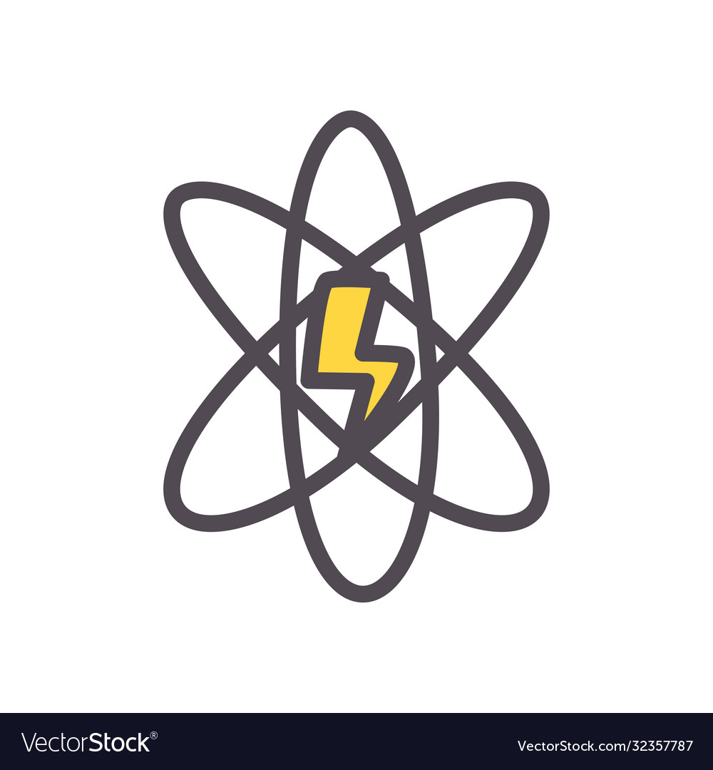 Atom with thunder line and fill style icon