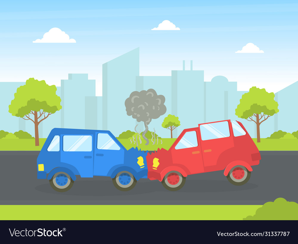 car-accident-two-cars-crashing-on-highway-vector-image