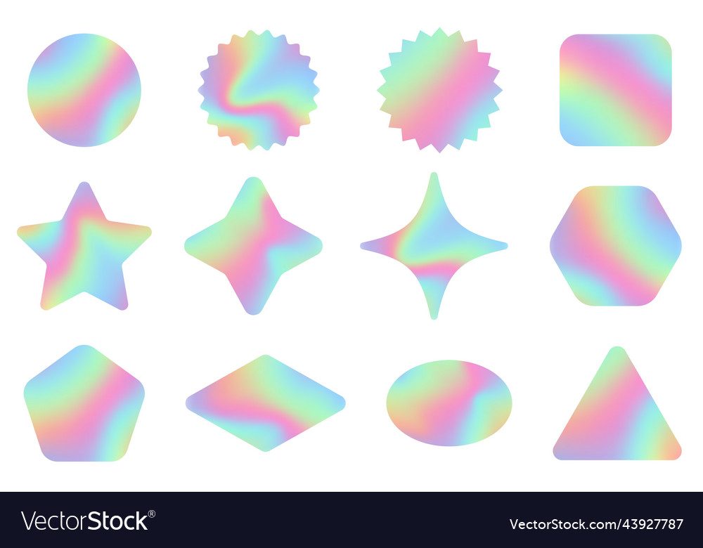 Holographic stickers set rainbow label gradient Vector Image