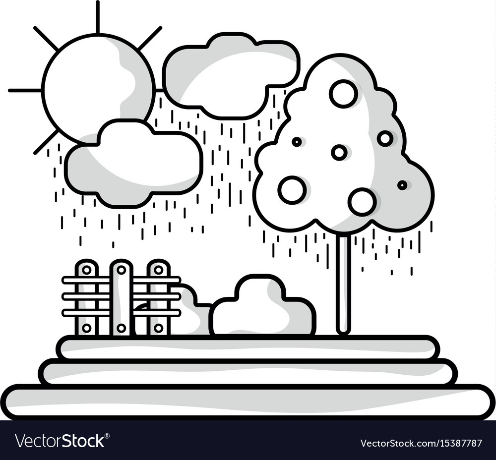 Line counds raining with tree and grid wool