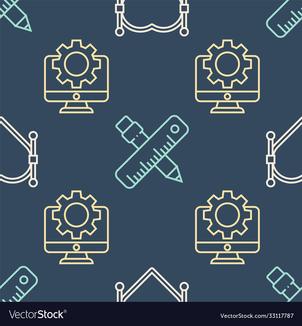 Set line heart with bezier curve computer monitor vector image Set line heart with bezier curve computer monitor
