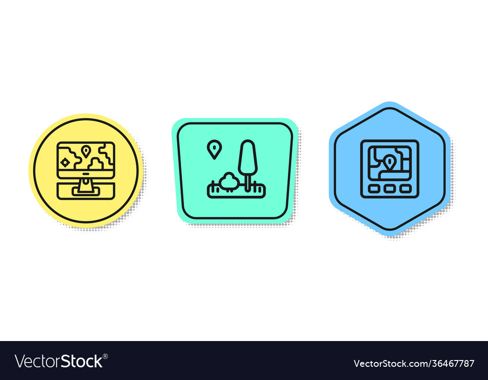 Set line monitor with location marker city map vector image Set line monitor with location marker city map