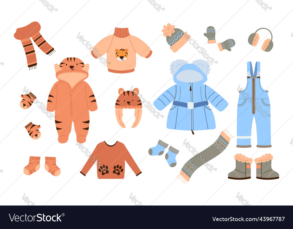 Set of kids warm autumn and winter clothes