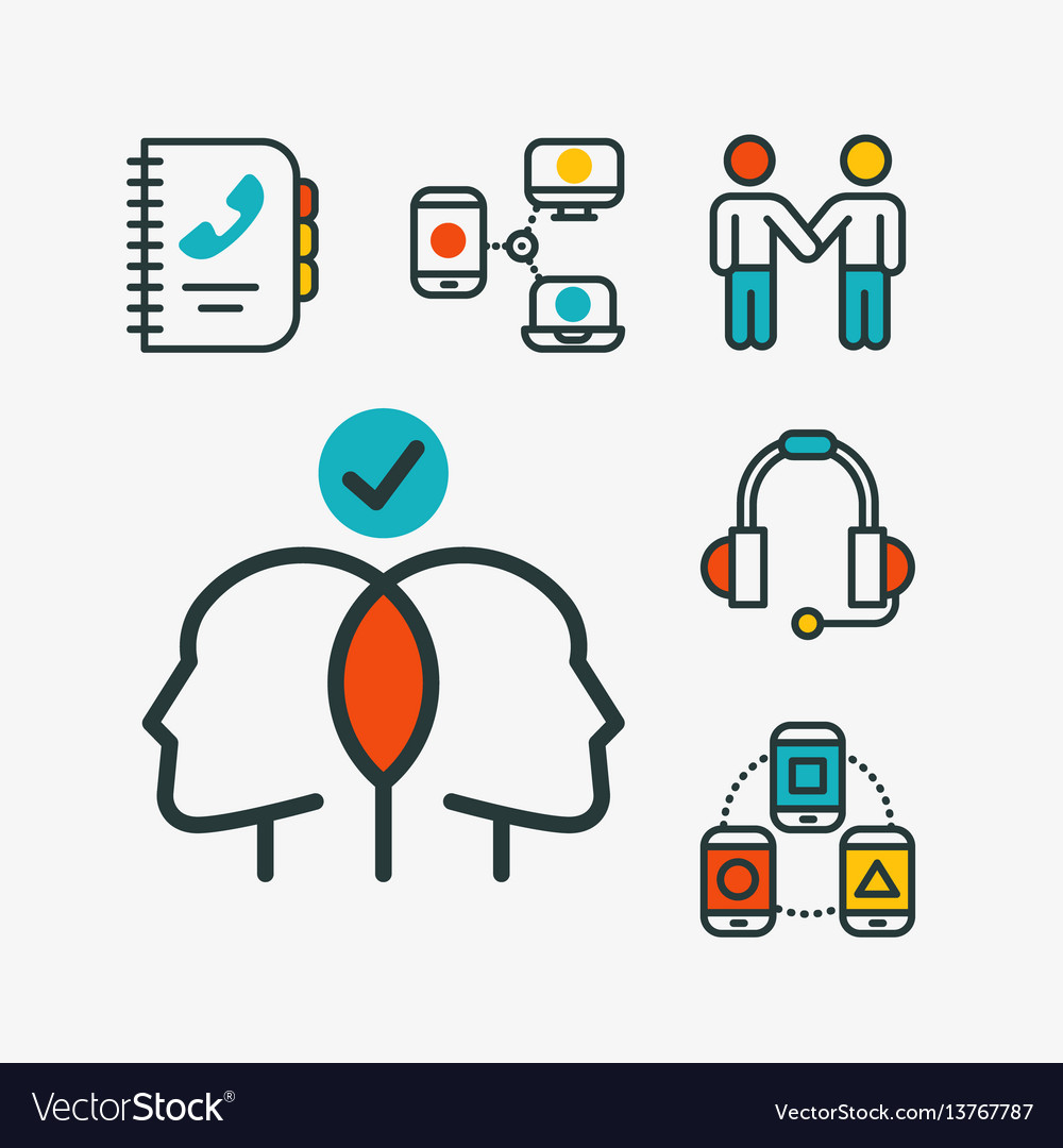 Thin lines connection icons outline set of big Vector Image Thin lines connection icons outline set of big