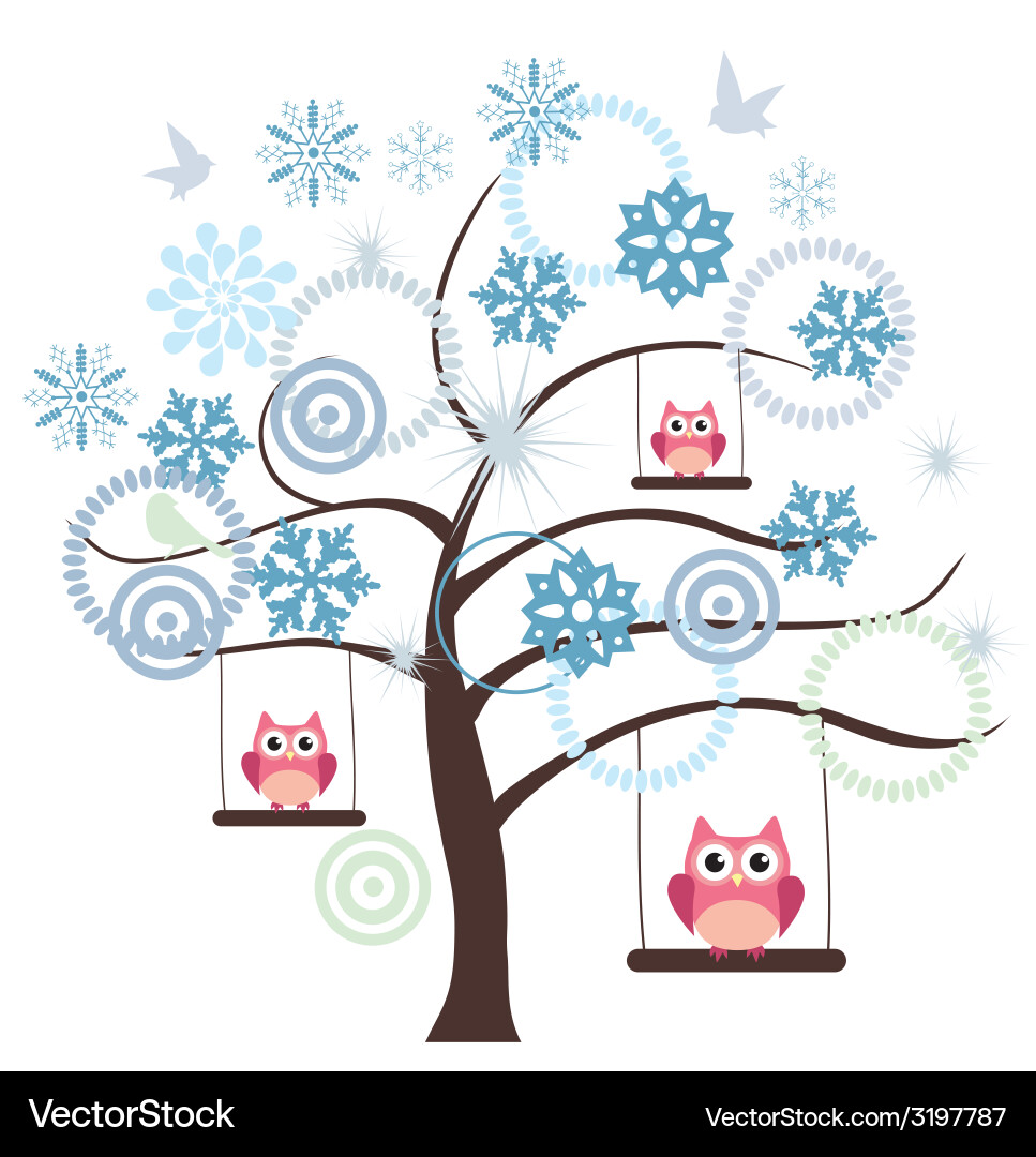 Tree snow owl Royalty Free Vector Image - VectorStock