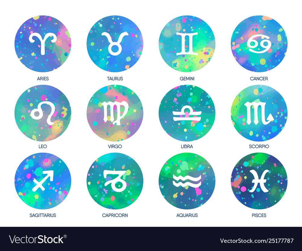 Zodiac icons on watercolor background freehand Vector Image