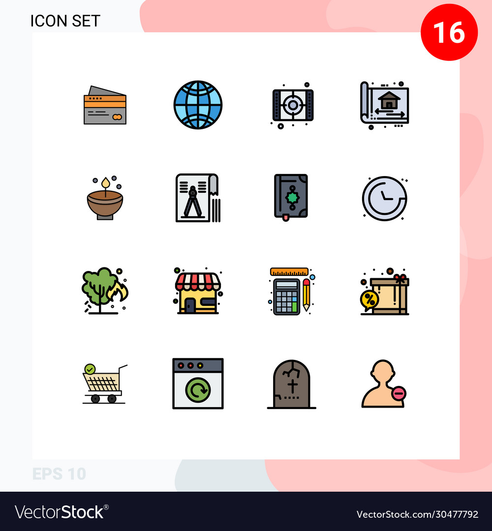 16 universal flat color filled lines set for web