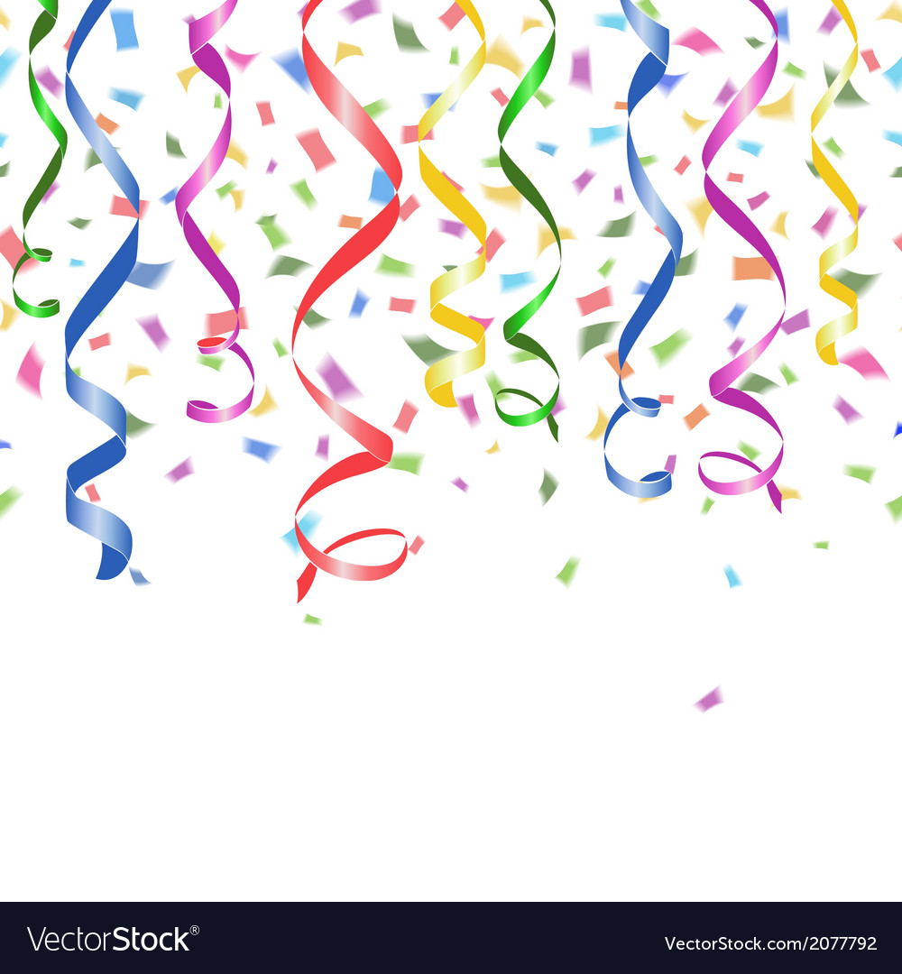 Colorful confetti and twirled party streamers Vector Image