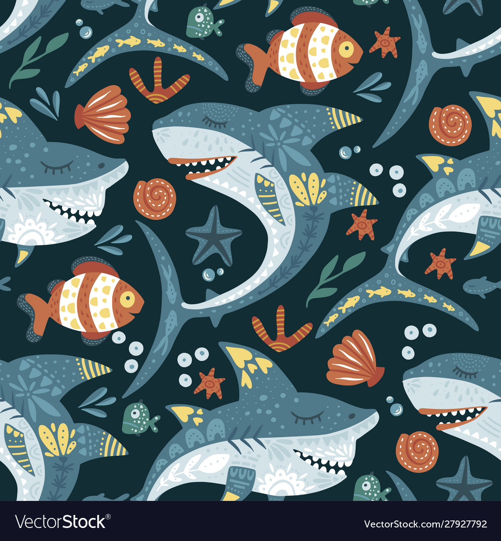 Funny shark fish pattern