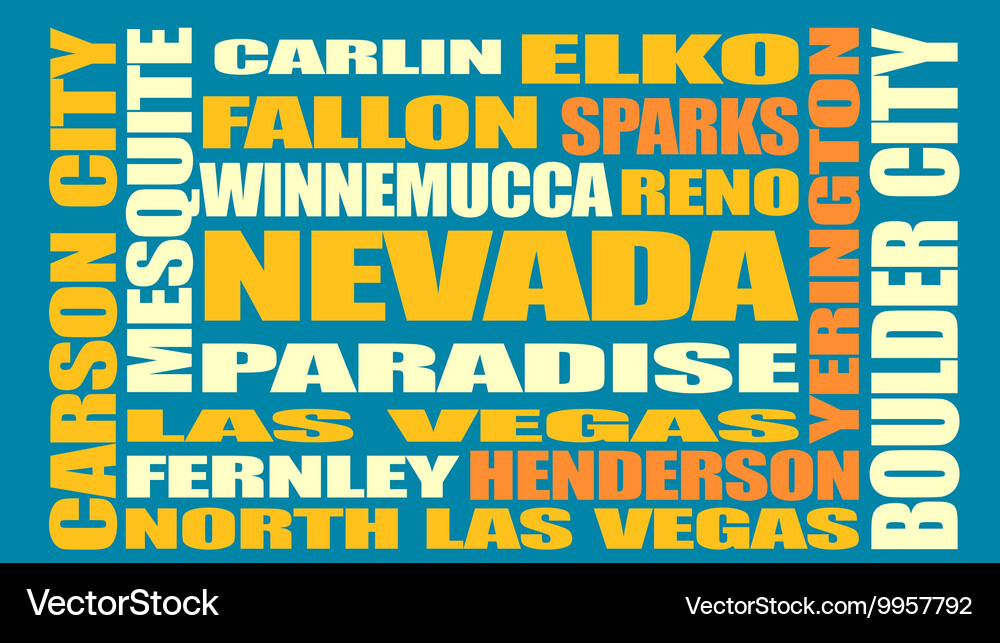 Nevada state cities list Royalty Free Vector Image