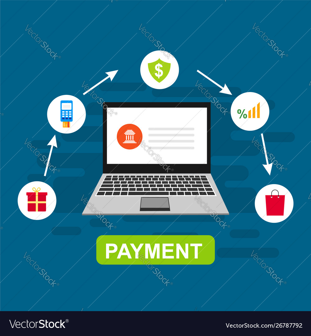 Online payment on computer flat cartoon big pay Vector Image