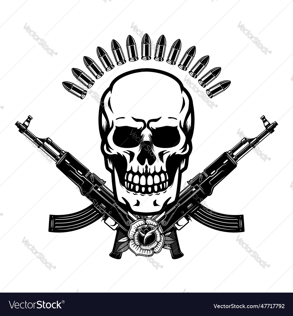 Skull with crossed assault rifles design Vector Image