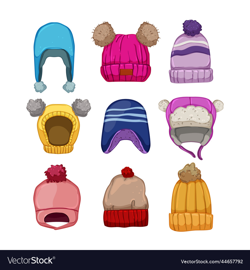 Winter hat kid set cartoon Royalty Free Vector Image