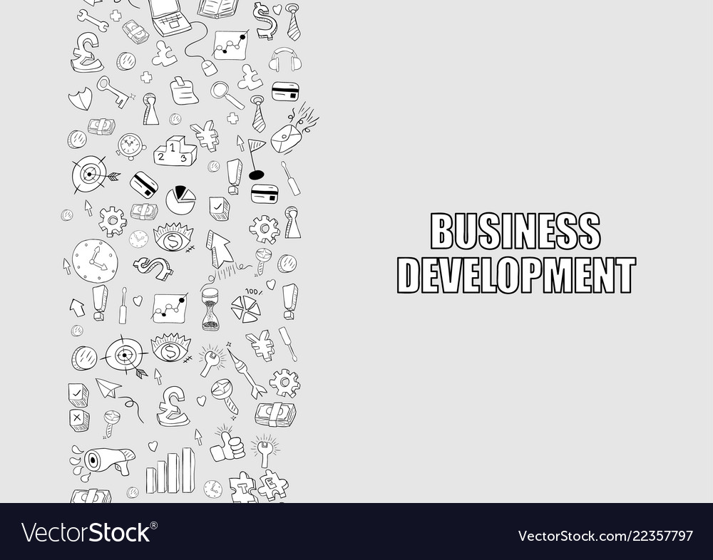 Business development doodles objects background vector image Business development doodles objects background