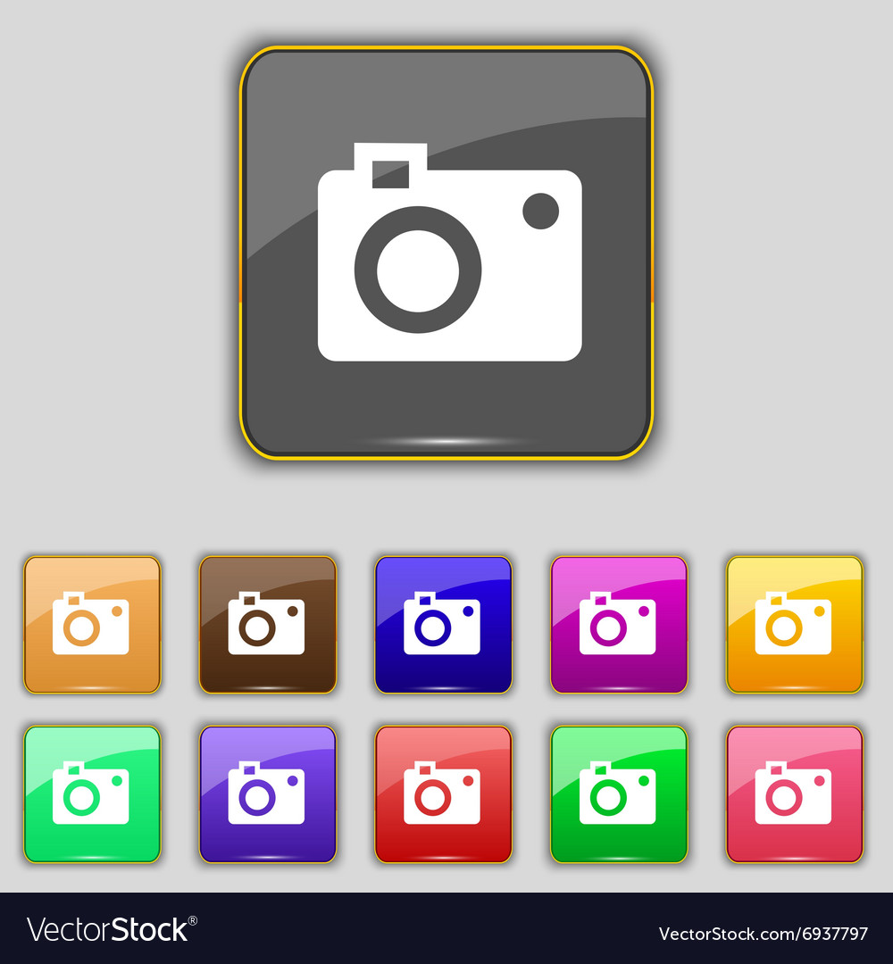 Camera icon sign set with eleven colored buttons