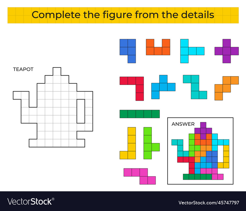 Complete the figure puzzle game with teapot vector image Complete the figure puzzle game with teapot