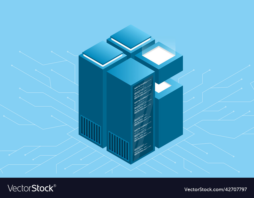 Concept of big data processing center isometric