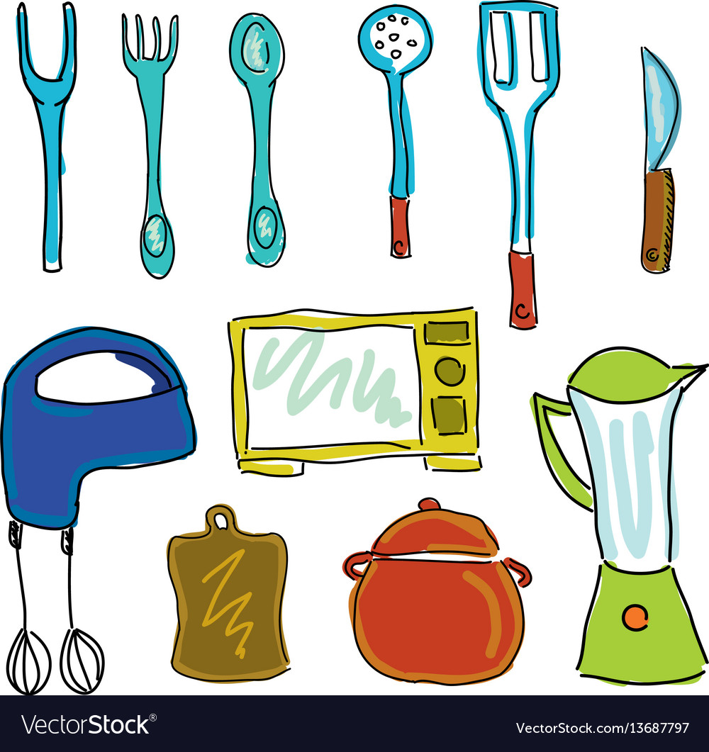 https://cdn3.vectorstock.com/i/1000x1000/77/97/drawn-kitchen-stuff-vector-13687797.jpg