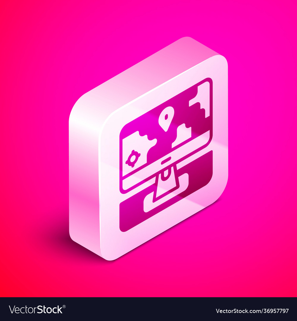 Isometric computer monitor and folded map vector image Isometric computer monitor and folded map
