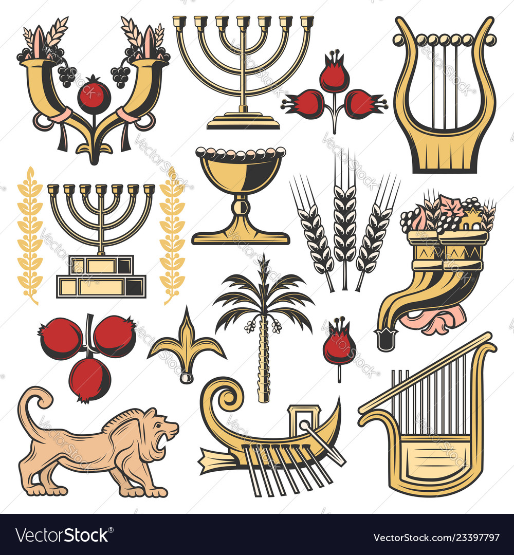 israel-symbols-of-judaism-religion-jewish-culture-vector-image