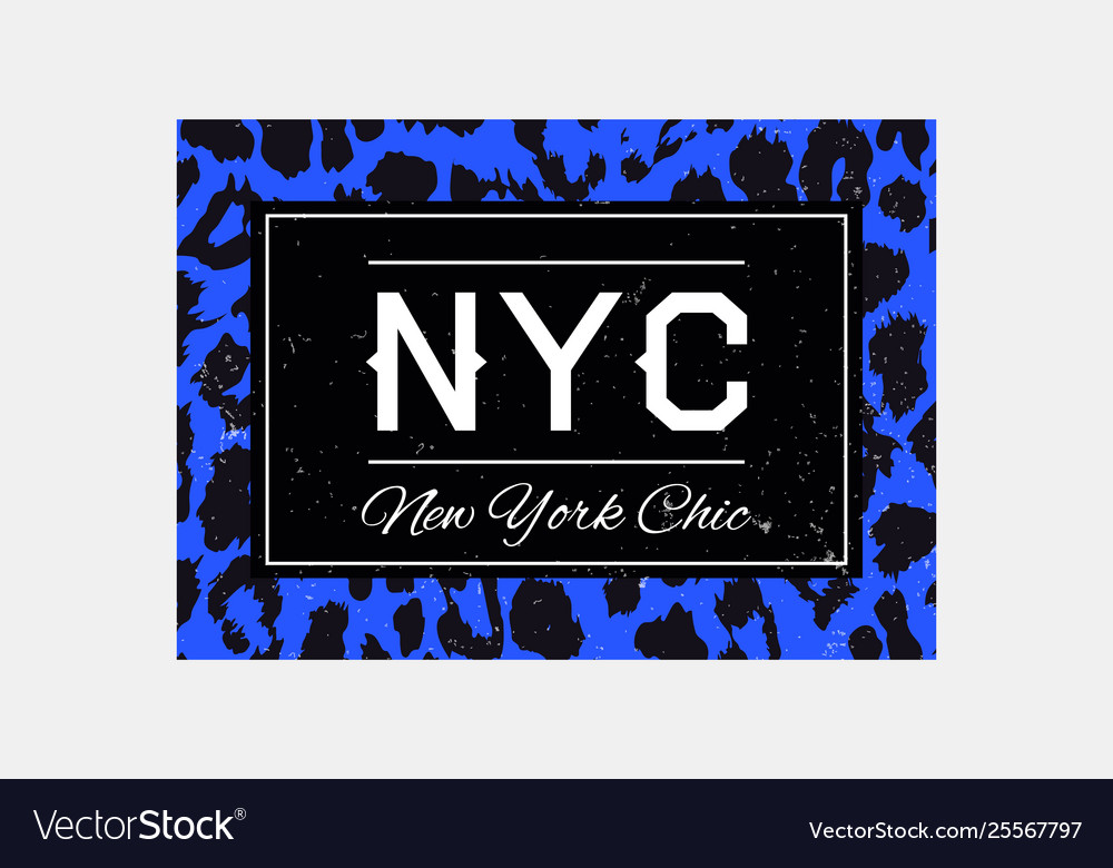 Nyc slogan typography on leopard pattern