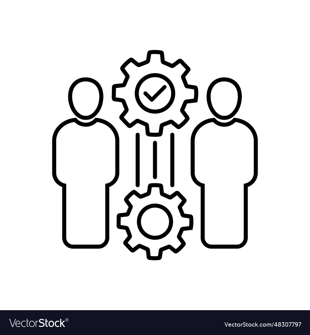 Team interaction and management icon with workers vector image Team interaction and management icon with workers