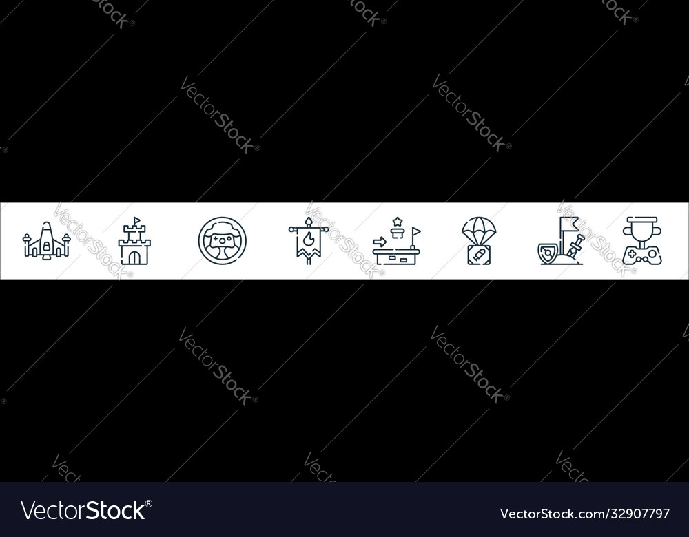 Videogame line icons linear set quality vector image Videogame line icons linear set quality