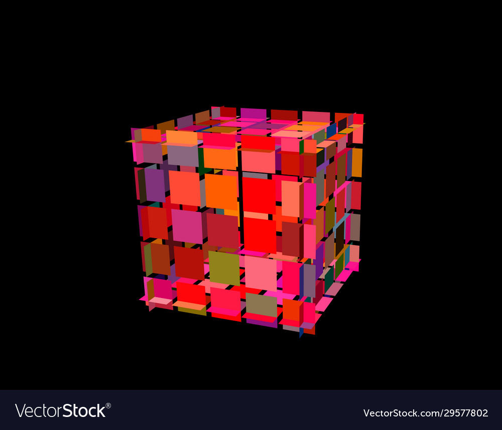 Abstract polygonal cube with cuts 3d colorful