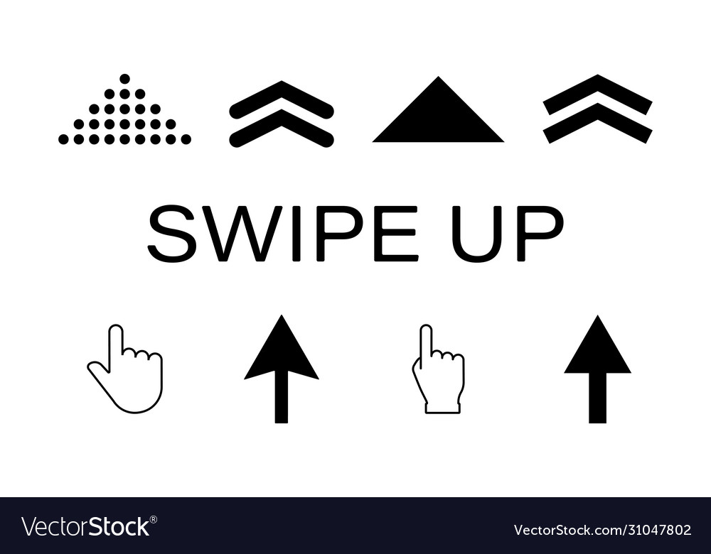 Arrow icon set hand click black swipe up pointer