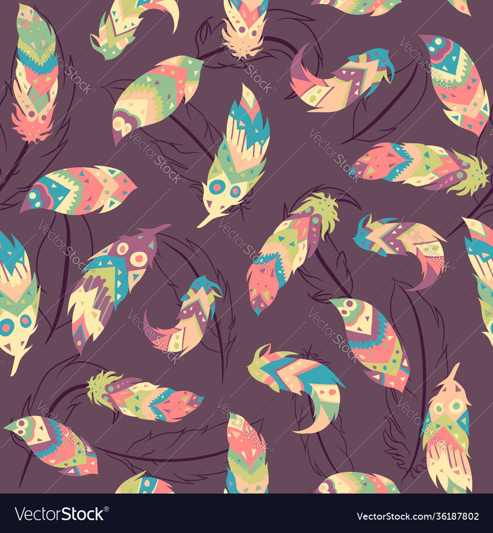 Bohemian seamless pattern with feathers Vector Image Bohemian seamless pattern with feathers